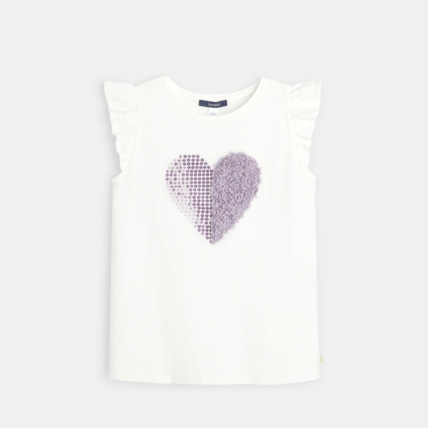 Avis T-shirt coeur à mancherons volantés blanc fille OKAIDI 1