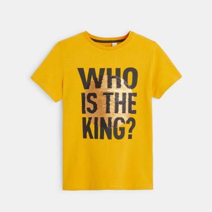 Avis T-shirt sequins magiques message et animal jaune garçon OKAIDI 1