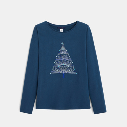 Avis T-shirt coton bio sequins et broderies sapin bleu fille OKAIDI 2