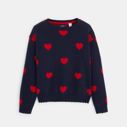 Avis Pull col rond motif cœurs bleu fille OKAIDI 2