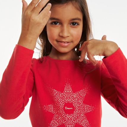 Avis T-shirt coton bio stretch à étoile dorée rouge fille OKAIDI 1
