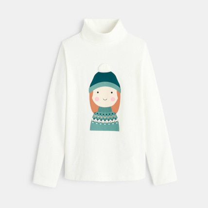 Avis T-shirt col roulé à motif fantaisie blanc fille OKAIDI 1