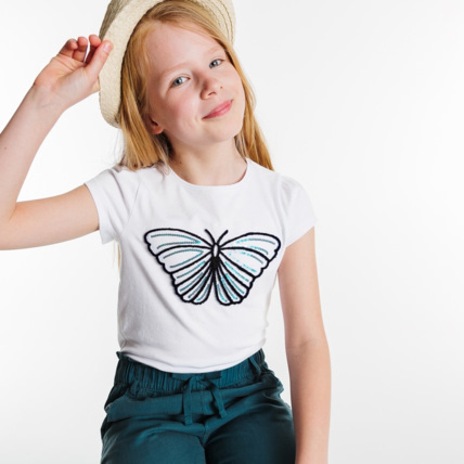 Avis T-shirt velours et sequins blanc fille OKAIDI 1