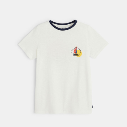 Avis T-shirt motif bateau à voile blanc garçon OKAIDI 1