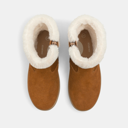 Avis Boots croûte de cuir irisée col fourré beige fille OKAIDI 3