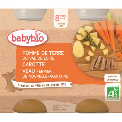 Avis Pomme de terre du Centre-Val de Loire Carotte & veau fermier de Nouvelle-Aquitaine 200 g Babybio 1