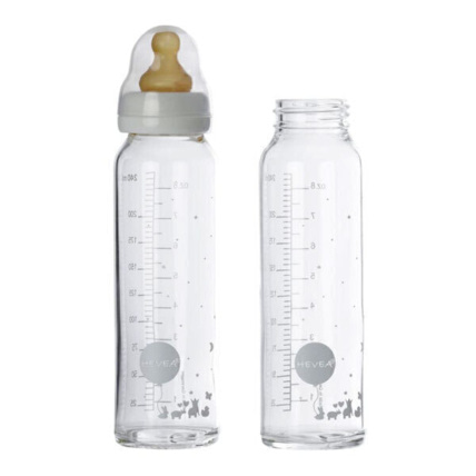Avis Lot 2 biberons en verre et tétines 240ml HEVEA 1