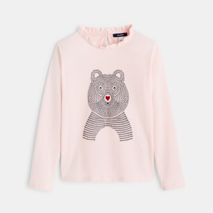 Avis T-shirt manches longues à motif animal Ours rose fille OKAIDI 1