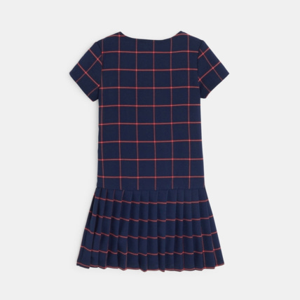 Avis Robe plissée à carreaux et écusson Le Bonheur bleue fille OKAIDI 3