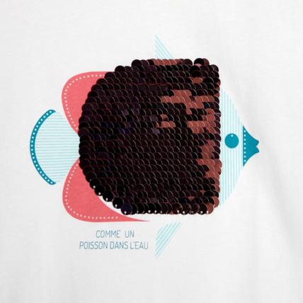 Avis T-shirt à sequins magiques Poisson blanc fille OKAIDI 3