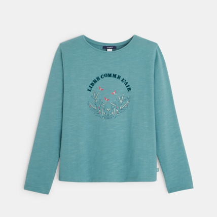 Avis T-shirt manches longues à message vert fille OKAIDI 1