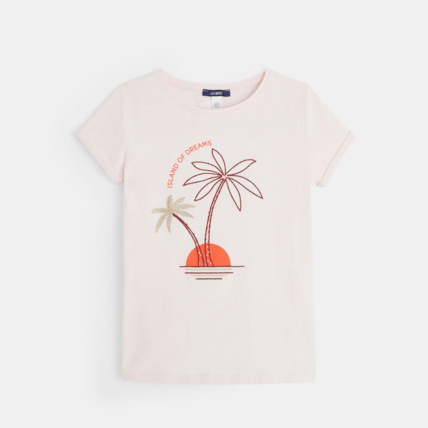 Avis T-shirt col rond à motif brodé rose fille OKAIDI 2
