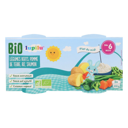 Avis Coupelles 6 mois midi Bio - Légumes verts, pomme de terre, riz, saumon lupilu® 1