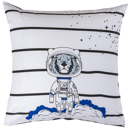 Avis Taie d'oreiller pur coton imprimé constellations et lion cosmonaute cosmic CARRE BLANC 1