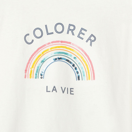 Avis T-shirt à message "colorer la vie" blanc fille OKAIDI 3