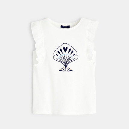 Avis T-shirt à volant et motif brodé blanc fille OKAIDI 2