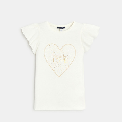 Avis T-shirt à message "Time to love" blanc fille OKAIDI 1