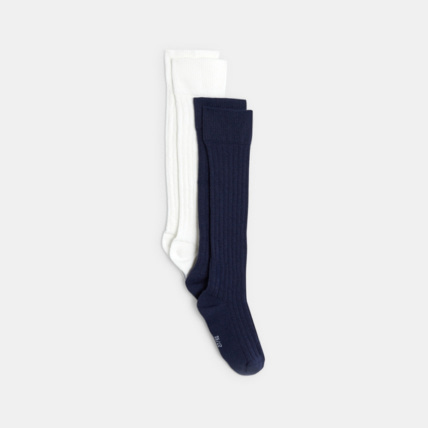 Avis Chaussettes montantes côtelées bleues fille OKAIDI 1