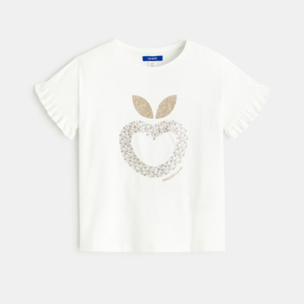 Avis T-shirt à sequins motif pomme blanc fille OKAIDI 2