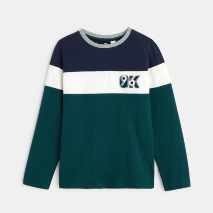 Avis T-shirt tricolore à larges rayures OK96 vert garçon OKAIDI 1