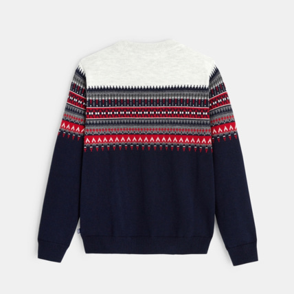 Avis Pull col rond jacquard scandinave bleu garçon OKAIDI 4