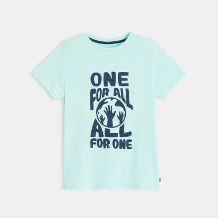 Avis T-shirt manches courtes "one for all, all for one" turquoise garçon OKAIDI 2