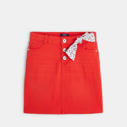 Avis Jupe courte en jean à boutons rouge fille OKAIDI 2