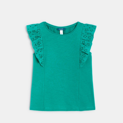 Avis T-shirt détail broderie anglaise vert fille OKAIDI 2