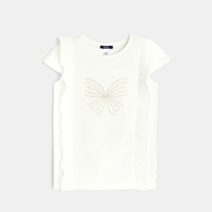Avis T-shirt brodé et volanté blanc fille OKAIDI 1