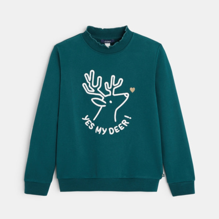Avis Sweat-shirt Petite Biche "Yes my deer" vert fille OKAIDI 2