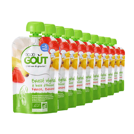 Avis Pack de 10 desserts brassés végétaux Avoine Fraise Banane Bio Good Goût 1