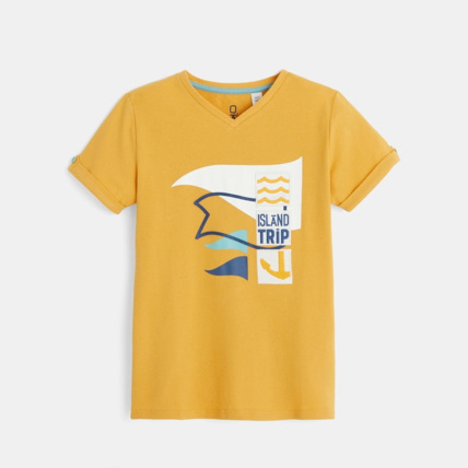 Avis T-shirt manches courtes à motif placé jaune garçon OKAIDI 1