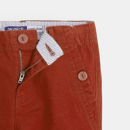 Avis Pantalon chino slim ceinturé en toile unie orange garçon OKAIDI 3