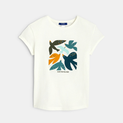 Avis T-shirt imprimé Oiseaux blanc fille OKAIDI 1