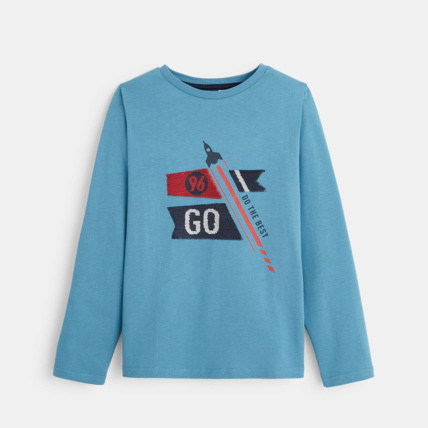 Avis T-shirt manches longues à sequins magiques bleu garçon OKAIDI 1
