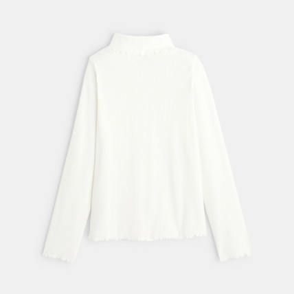 Avis T-shirt col roulé côtelé uni blanc fille OKAIDI 3