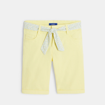 Avis Bermuda en toile unie + ceinture jaune fille OKAIDI 1