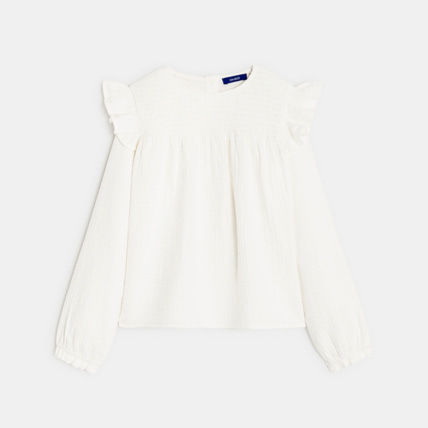Blouse a smocks en gaze de coton blanche fille OKAIDI Comparateur Avis Prix