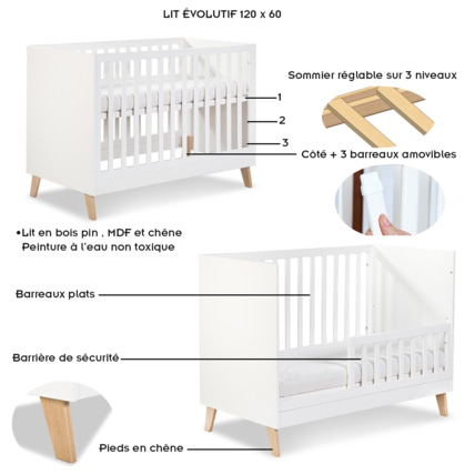 Avis Lit évolutif bébé enfant bois avec sommier réglable NOAH KLUPS 3