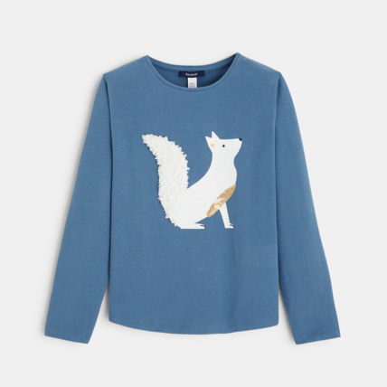 Avis T-shirt à motif Renard en relief bleu fille OKAIDI 2
