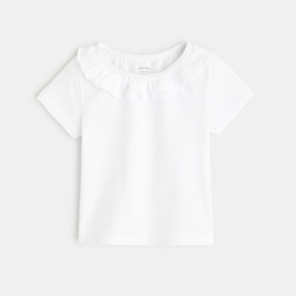 Avis T-shirt col volanté maille fantaisie blanc OBAÏBI 1