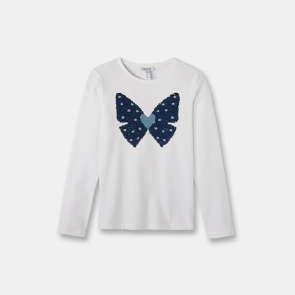 Avis T-shirt stretch à sequins magiques blanc fille OKAIDI 1