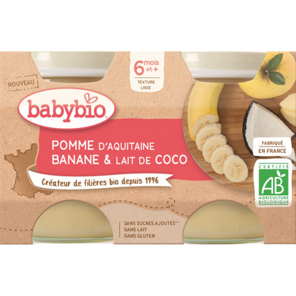 Avis Petits pots - Pomme de Nouvelle-Aquitaine Banane Lait de Coco Babybio 1