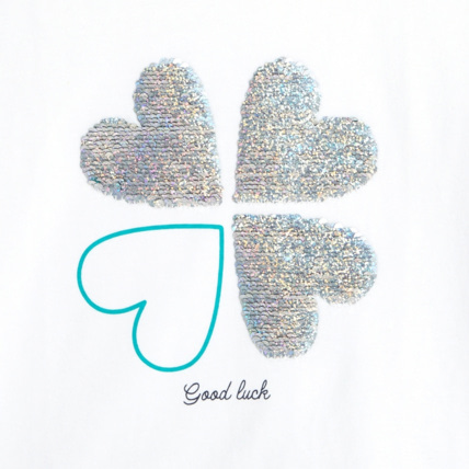 Avis T-shirt à sequins magiques motif Trèfle vert fille OKAIDI 3