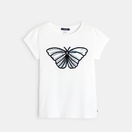 Avis T-shirt velours et sequins blanc fille OKAIDI 2