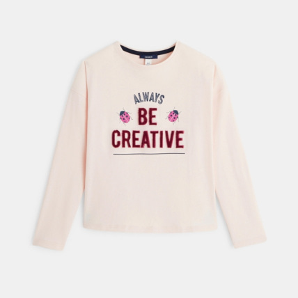 Avis T-shirt manches longues à message 'Always be creative' rose fille OKAIDI 1
