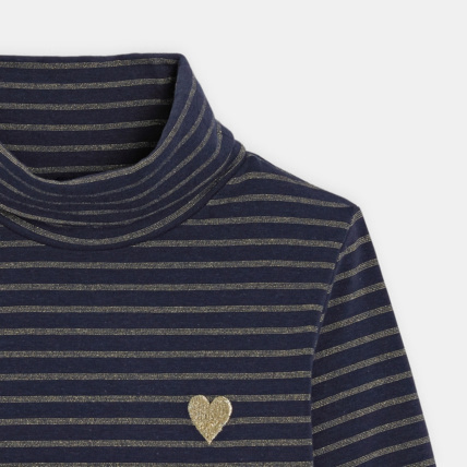 Avis T-shirt col roulé avec broderie cœur bleu fille OKAIDI 3