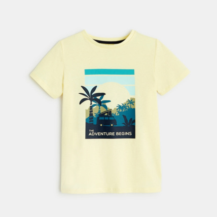 Avis T-shirt à motif "the adventure begins" jaune garçon OKAIDI 1