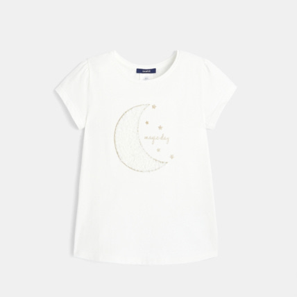 Avis T-shirt motif lune en tulle brodée blanc fille OKAIDI 1