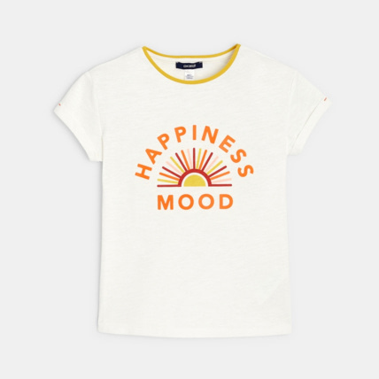 Avis T-shirt à message "Happiness Mood" blanc fille OKAIDI 1